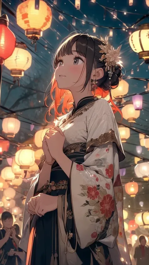 ((masterpiece)), ((best quality)), (ultra-detailed), ((extremely detailed)), 4K, (8K), best quality,(beautiful),(nostrils),

lantern festival, night, flying lanterns, people looking up, praying,




