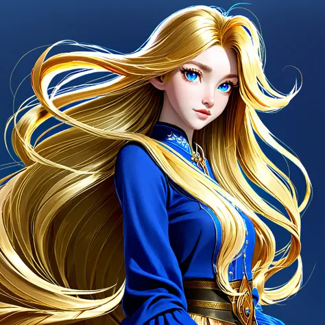 1 girl, Long hair, golden hair, Blue eyes, Character design, 