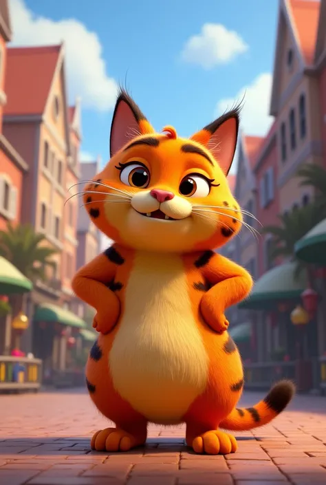 there is a cat that is standing in front of a building, chonker cat, 3 d animated movie, animated movie still, animated movie, animated film, anime visual of a cute cat, the cat is walking, garfield the cat, in zootopia city, fat cat, fat cat superhero, ne...