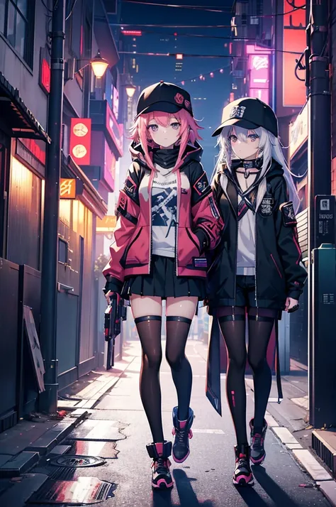 anime girl in a hat and jacket walking down a city street, cyberpunk anime girl, cyberpunk anime girl in hoodie, anime style 4 k, female cyberpunk anime girl, best anime 4k konachan wallpaper, artwork in the style of guweiz, digital cyberpunk anime art, gi...