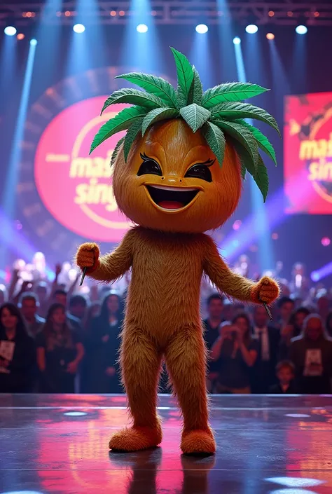 created an image of a person wearing a mascot named "Coconut Tree" on the show The Masked Singer