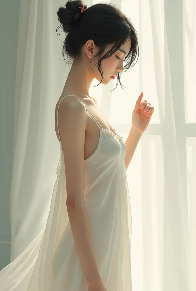 Japanese girl in a white slip