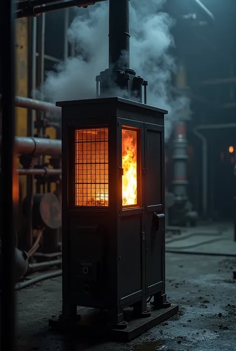 Modern oil-fired industrial burner in operation