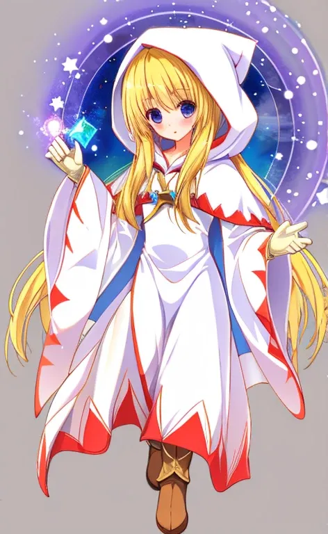 beautiful long blonde　whitemagefft　 white mage, hood, robe, (long robe, knee-length robe), gloves, boots,　whole body