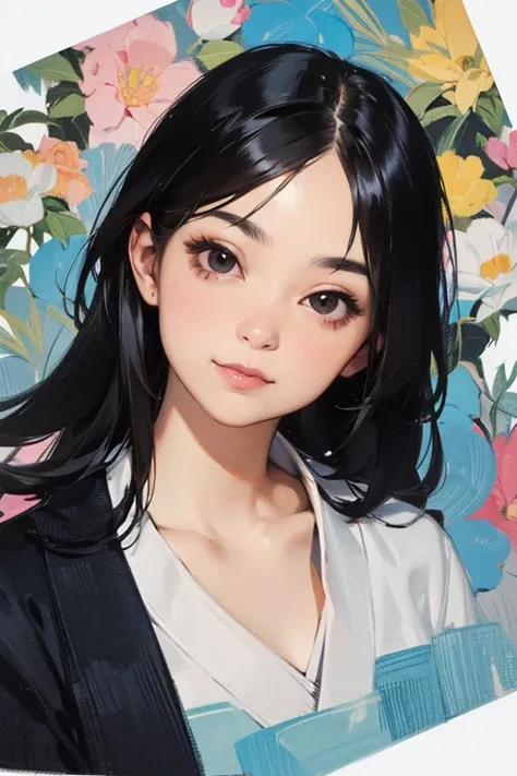 ((Best Quality)), ((masterpiece)), (detailed), Japanese,Young Girl,smile,Front face,Dark Eyes,Black Hair,Bust Shot,Looking at the camera,