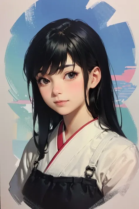 ((Best Quality)), ((masterpiece)), (detailed), Japanese,Young Girl,smile,Front face,Dark Eyes,Black Hair,Bust Shot,Looking at the camera,