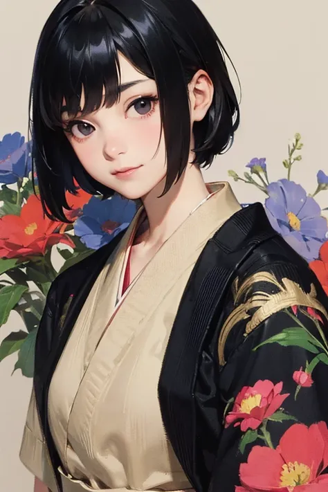 ((Best Quality)), ((masterpiece)), (detailed), Japanese,Young Girl,smile,Front face,Dark Eyes,Black Hair,Bust Shot,Looking at the camera,