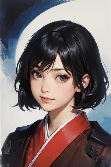 ((Best Quality)), ((masterpiece)), (detailed), Japanese,Young Girl,smile,Front face,Dark Eyes,Black Hair,Bust Shot,Looking at the camera,