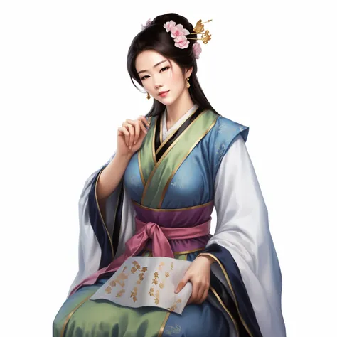 a close up of a woman in a kimono sitting down, palace ， a girl in Hanfu, beautiful character painting, heise jinyao, bian lian, Xianxia, Hanfu, Inspired by Zhang Sengyao, yun ling, heise-lian yan fang, inspired by Zhao Yuan, inspired by Wu Zuoren, full bo...