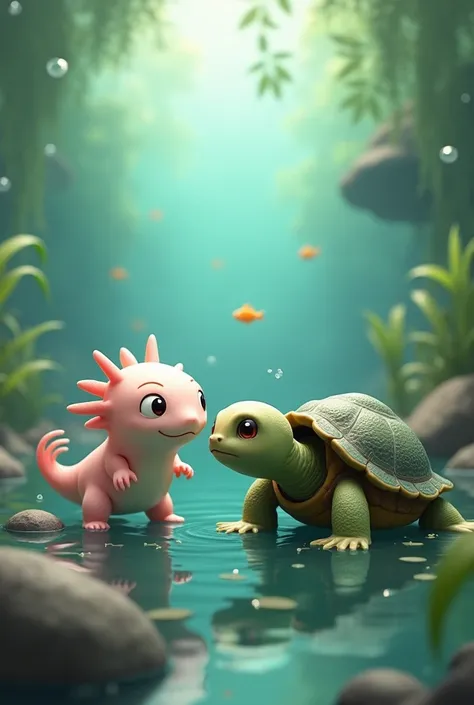 Axolotl with a turtle 


