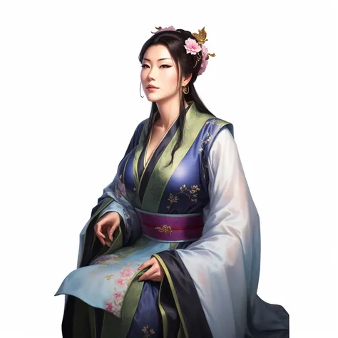 a woman in a kimono sitting down with a fan, full body xianxia, heise jinyao, inspired by Cao Zhibai, heise-lian yan fang, bian lian, inspired by Ju Lian, inspired by Li Mei-shu, yun ling, g liulian art style, inspired by Wu Zuoren, beautiful character pai...