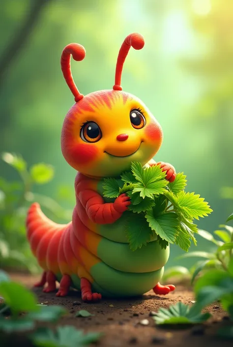 Red and green colored Caterpillar Caterpillar loves munching on leaves cute and cartoon style