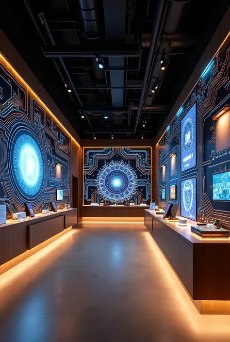 A store concept gallery that relies on the use of a circuit board in its interior design.