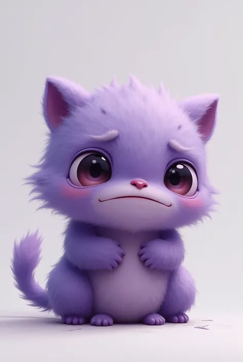 Cute purple furry monster talking sadly