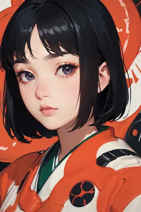 ((Best Quality)), ((masterpiece)), (detailed), Japanese,Young Girl,Front face,Dark Eyes,Black Hair,Hime cut,Holding a long tentacle,Face close-up,Looking at the camera,