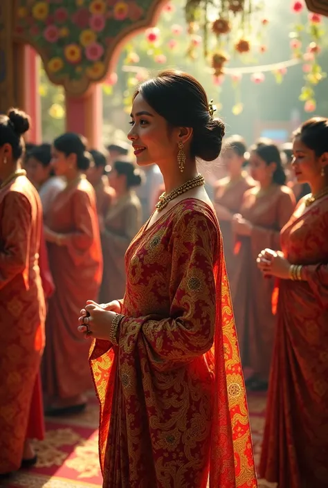 Woman wearing batik at wedding ceremony 