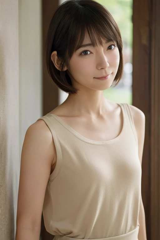 masterpiece, high quality, High resolution, high qualityな, A realistic portrait of a skinny Japanese woman in her 30s shrugging her shoulders in embarrassment. Her cheeks should be a little red., She hesitated shyly.. Her shoulders are slightly raised, Her...