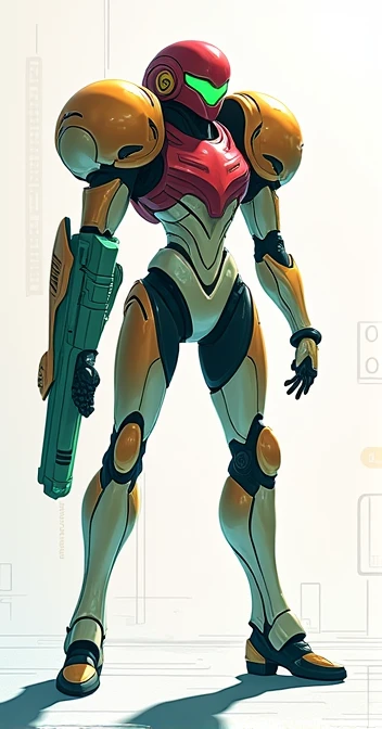 Make Samus Aran from Metroid with armor of the same colors as the image