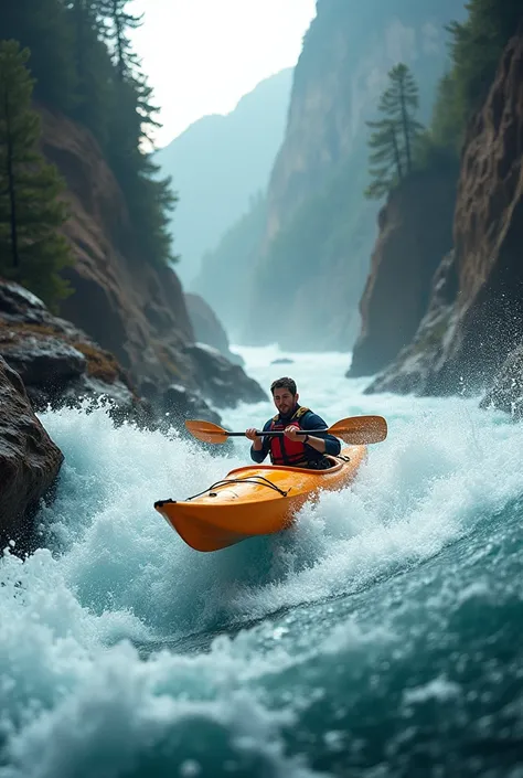 Create an picture of an kayak on a rafting tour