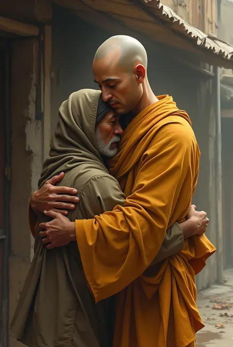 Buddha hugging a homeless person