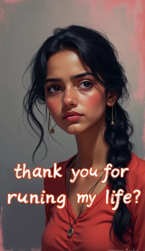 "A central image of an Indian girl aged between 26 to 30, looking sarcastic or disillusioned. The background should have a gradient of dull pink and gray to convey a mix of gratitude and frustration. Add text in bold, contrasting colors: Thank You for Runn...