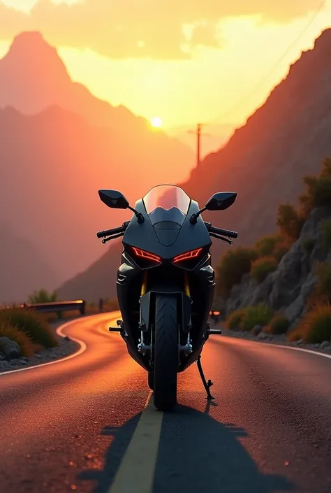 Gt 650 bike standing in mountain side road in sunset time 