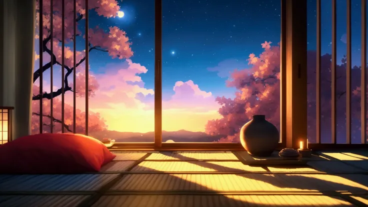 good night、yukata、Japanese-style room、night、window、A sky full of stars