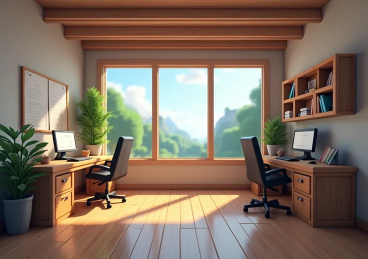 I want a 1 person office style Minecraft image with no one in it