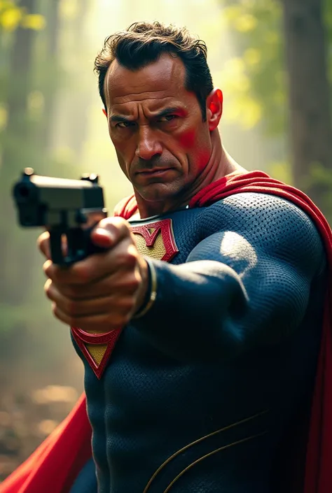 superman with a gun in his hand and a splattered background, superman pose, superman, fan art, super high resolution, dwayne johnson as superman, hot toys, sideshow collectibles, hd wallpaper, herry cavill, japanese dc live-action movie, portrait shot, bar...