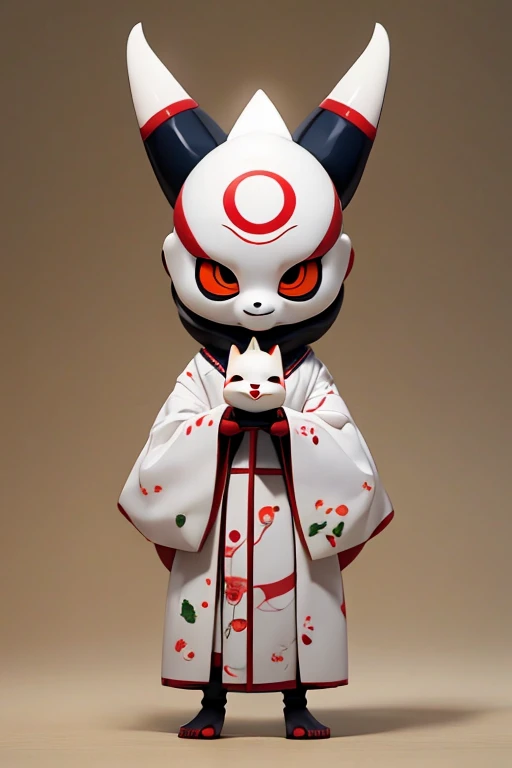 Yokai、Simple design、Primary school students、young、small、height: 130cm、Character portrait 、Simple design、kimono、Kokeshi doll、Fox Mask
