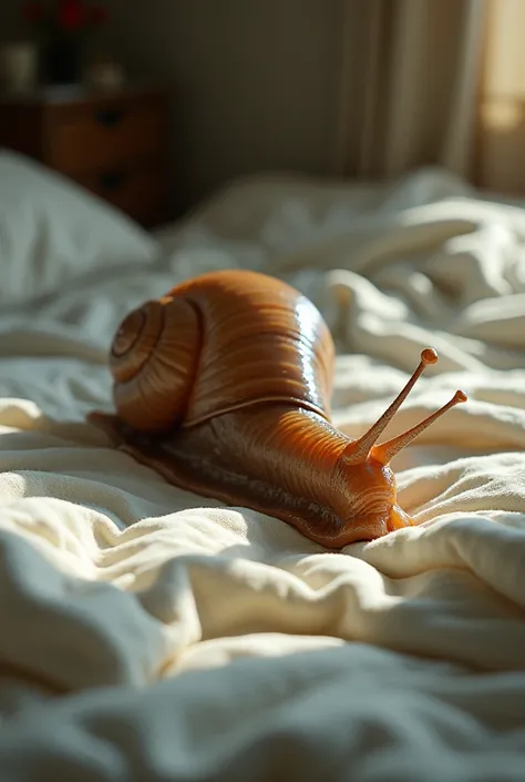 Lesma, leaving a slug trail on the bed