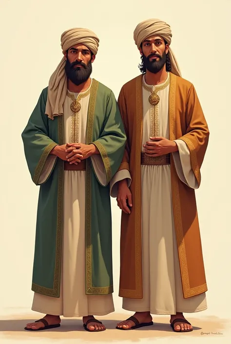 Single Muslim animation men wearing jubba and turban standing together