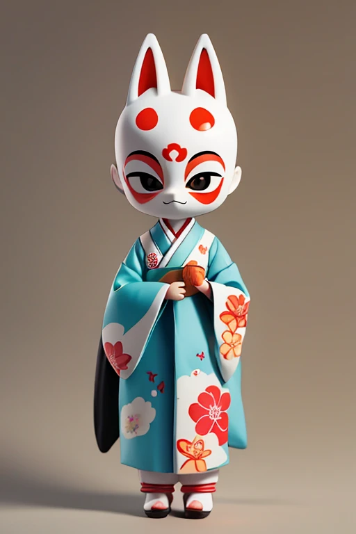 Yokai、Simple design、Primary school students、young、small、height: 130cm、Character portrait 、Simple design、kimono、Kokeshi doll、Fox Mask
