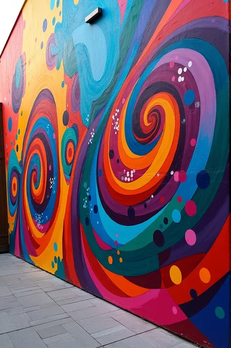 Creative art murals with bright colors and spiral shapes 