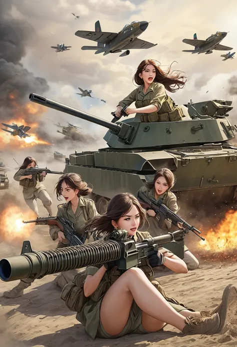 During combat,Machine gun,Many women,tank,Fighter