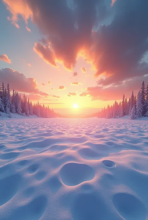 A magnificent snowy field, an orange sunset, and a very blue sky reflected in the mirror　Ultra-wide-angle lens,(Best Quality,4K,8k,High resolution,masterpiece:1.2),Very detailed,(More realistic,Photorealistic,photo-realistic:1.37)landscape,Vibrant colors,W...