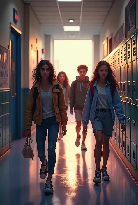 teenagers in a hallway of a school for people with paranormal powers 