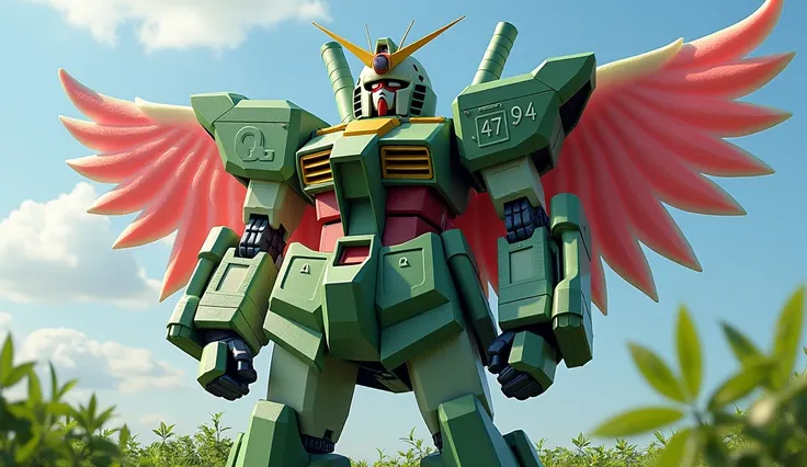 8k，very carefully，Mobile Suit Gundam，in the real world，The armor is carefully crafted，The left shoulder armor is clearly engraved with「ZION」，The right shoulder armor is clearly engraved with「4794」，There are huge angel wings on the back，Combination of mecha...