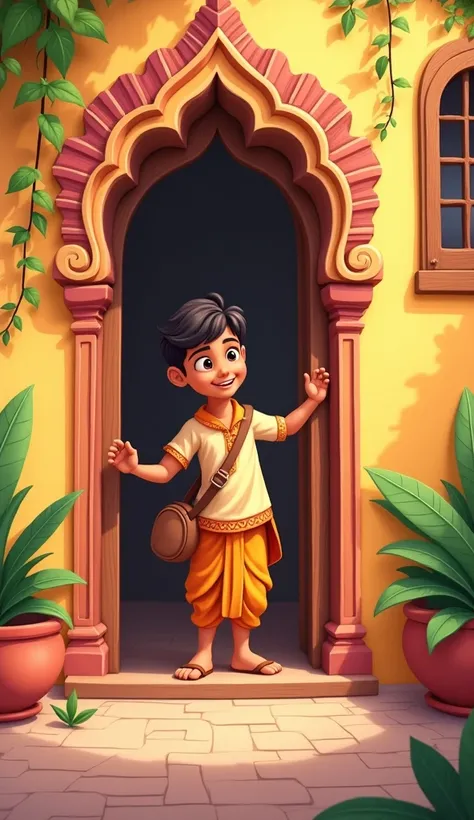 The Indian boy knocked on the door. Cartoon, fhd