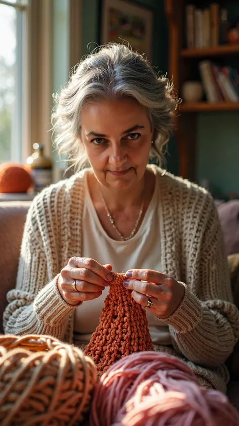 put the lady in the photo crocheting