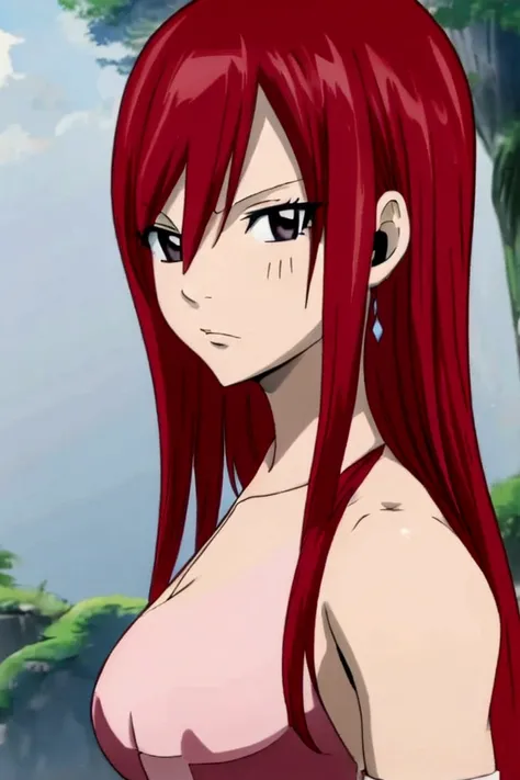 Erza scarlet from Fairy Tail, best quality, work of art,  simple background easy to remove 