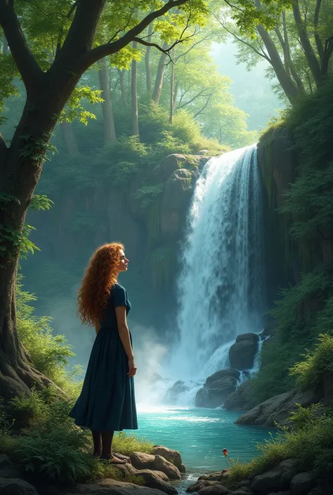 make a forest with a waterfall near which Hermione stands 