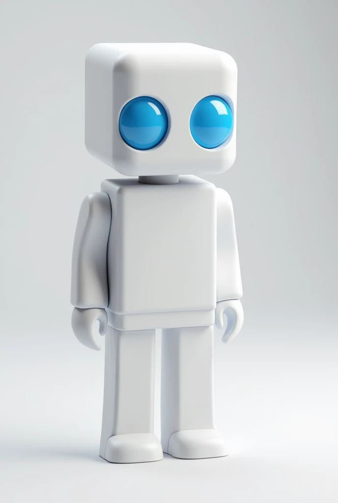 Roblox style character. white, with big eyes in a minimalist style. Male. More or less in a square style, and himself. With blue eyes 