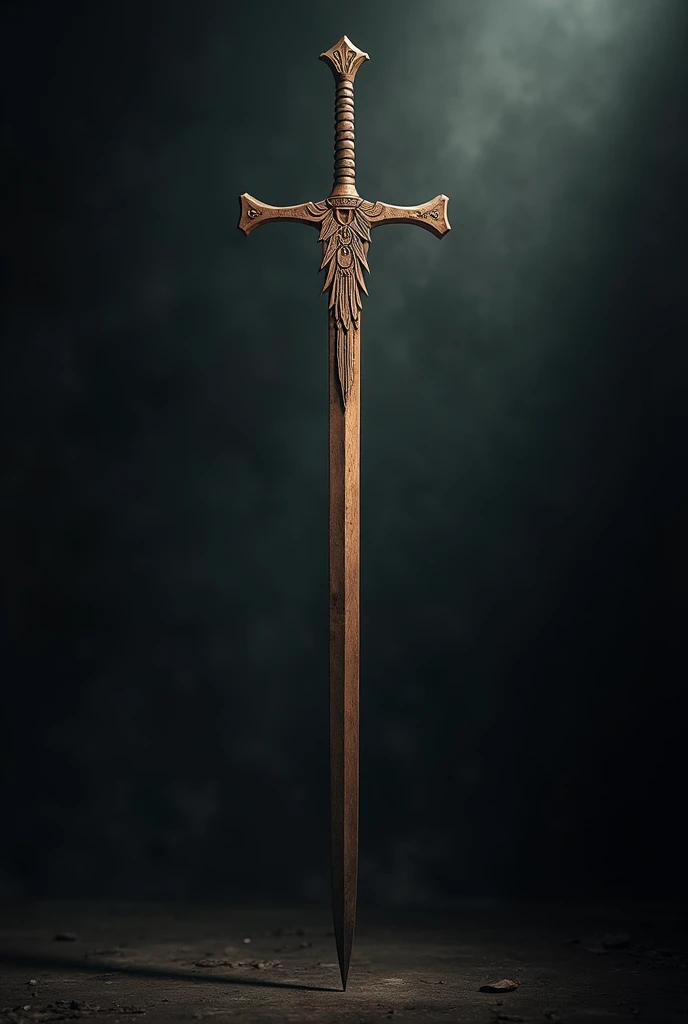 Long bastard wooden sword with an edge "Beautiful angel design handle " (medium quality ) (dark environment ]