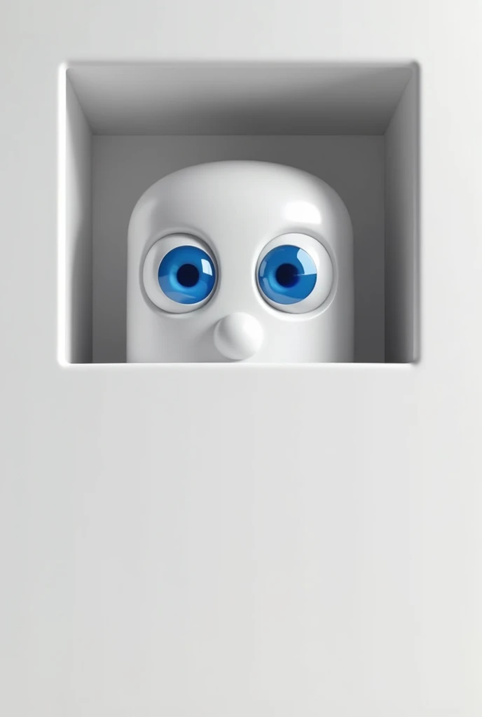 Roblox style character. white, with big eyes in a minimalist style. Male. More or less in a square style, and himself. With blue eyes. Close up of head, with a charismatic expression on his face. man. Looking straight into the camera with rounder eyes MAN ...