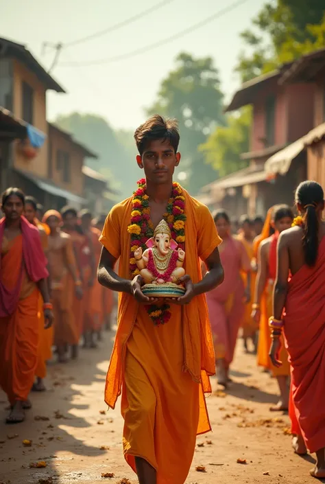 Image size 16:9 Village man age 21 doing ganpati visarjan 