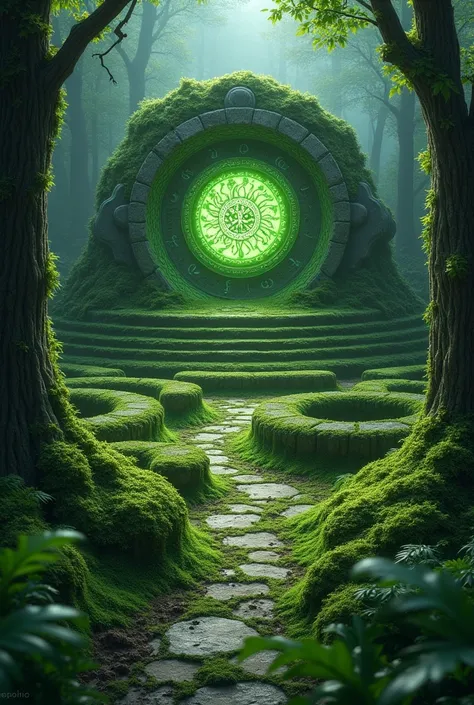  mossy stone maze, magic portal logo on front 