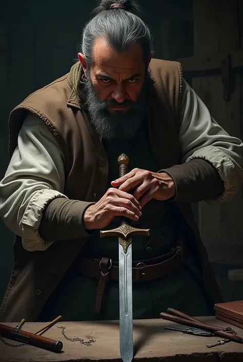 A man sharpening a sword