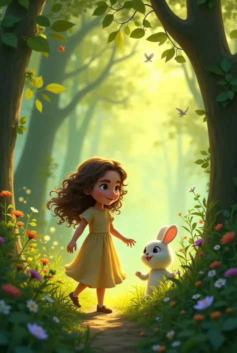 Lily exploring the forest for the first time.

Prompt: "A young girl named Lily with brown eyes and curly hair, wearing a simple dress, walks through a vibrant green forest. The sunlight filters through the towering trees, casting golden beams on the groun...