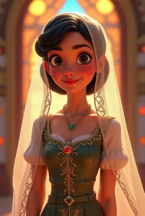 Girl with short veil without earrings with animated apostolic dress Disney Pixar latina